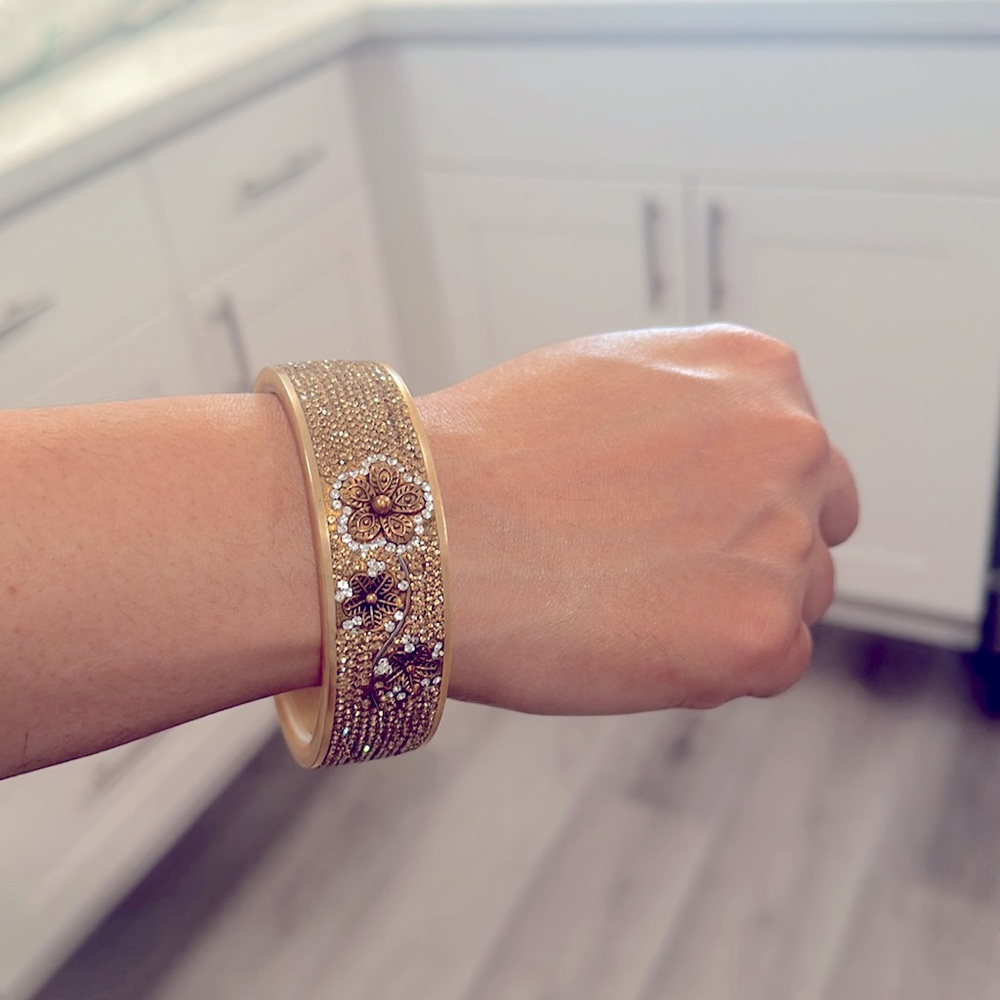 Ethnic Bangle Bracelet with crystals embroidered